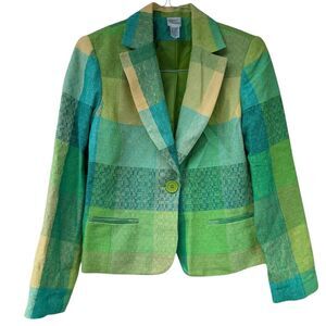 Vintage Georgio Fiorlini Women's Blazer Size 12 Plaid Green Blue Yellow Jacket